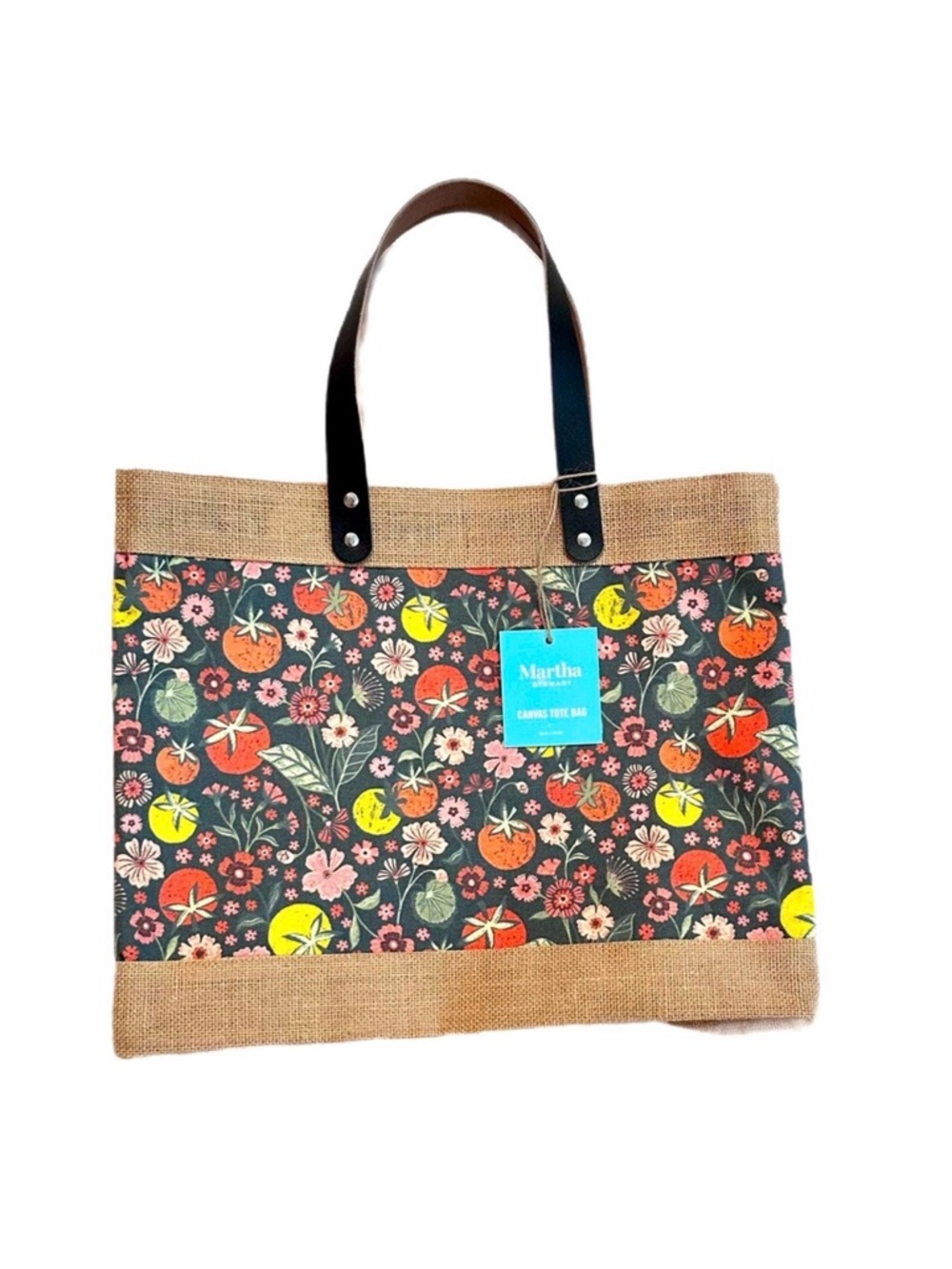 MARTHA STEWART ~ Fall Harvest Print Large Canvas Tote Bag Multicolor - Picture 1 of 8
